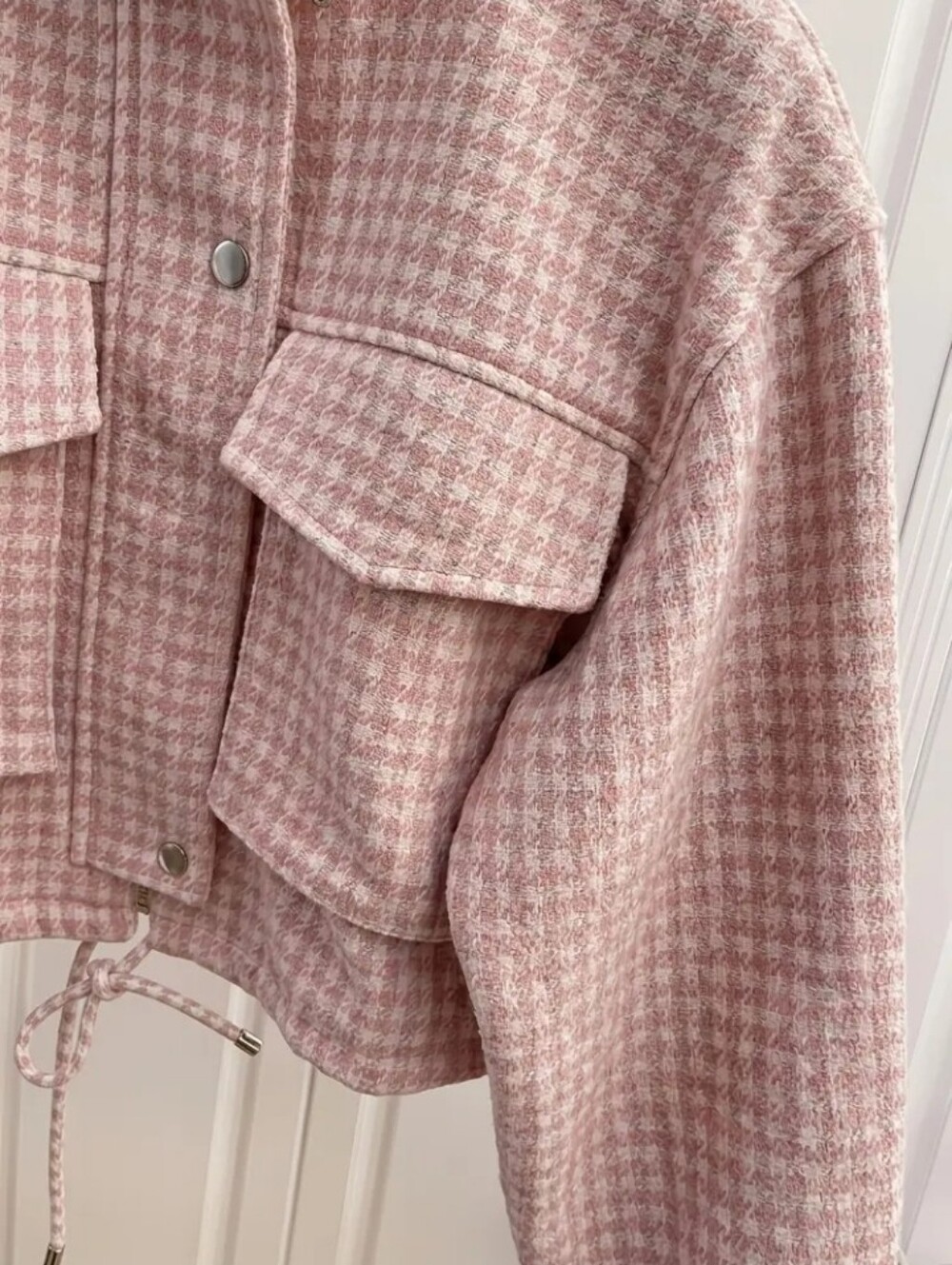 Short Drawstring Pocket Design Zip-up Jacket, Loose-fitting, Versatile - Picture 8 of 9